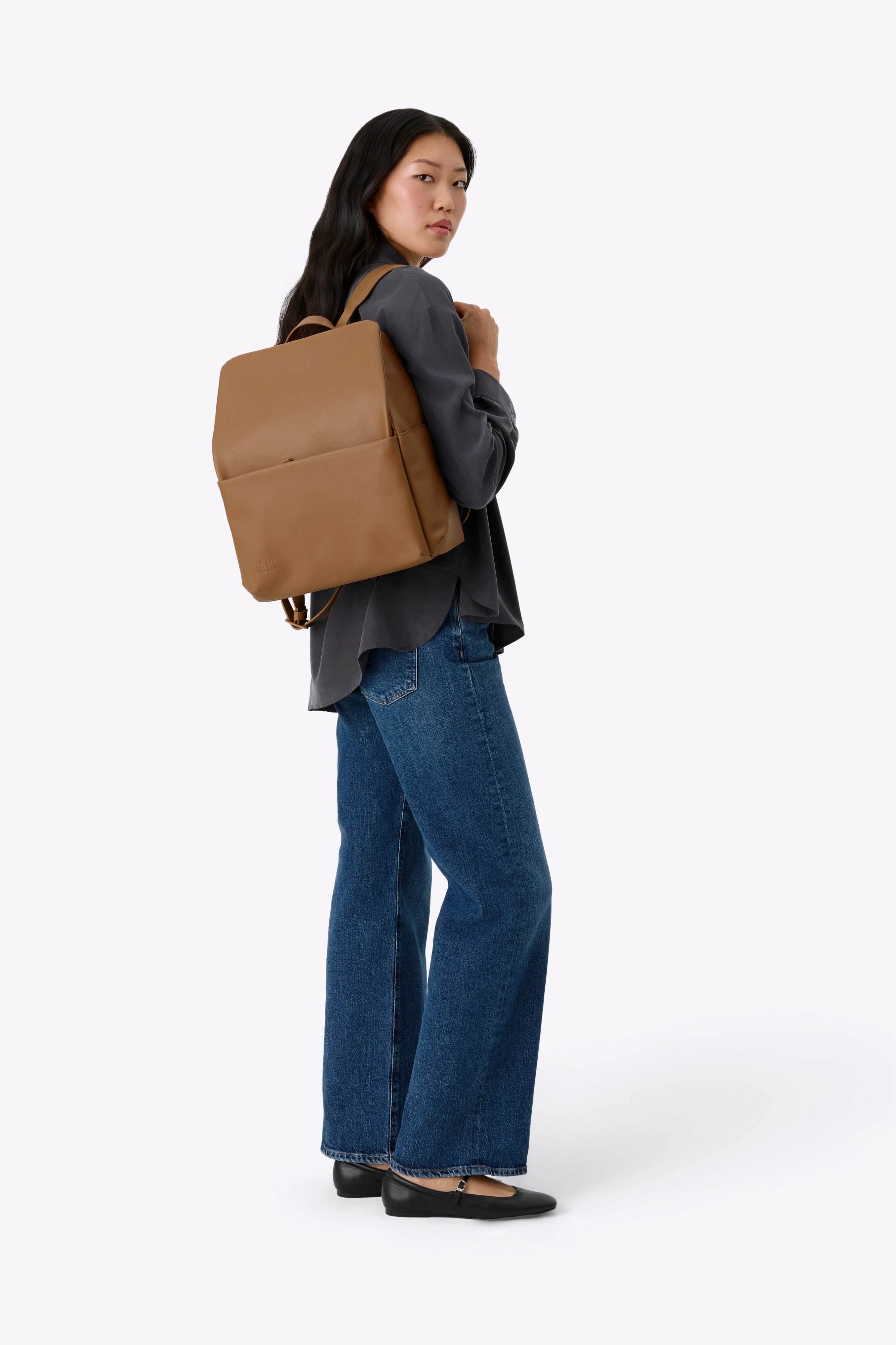 The Everyday Diaper Backpack in Camel Vegan Leather - Image 4