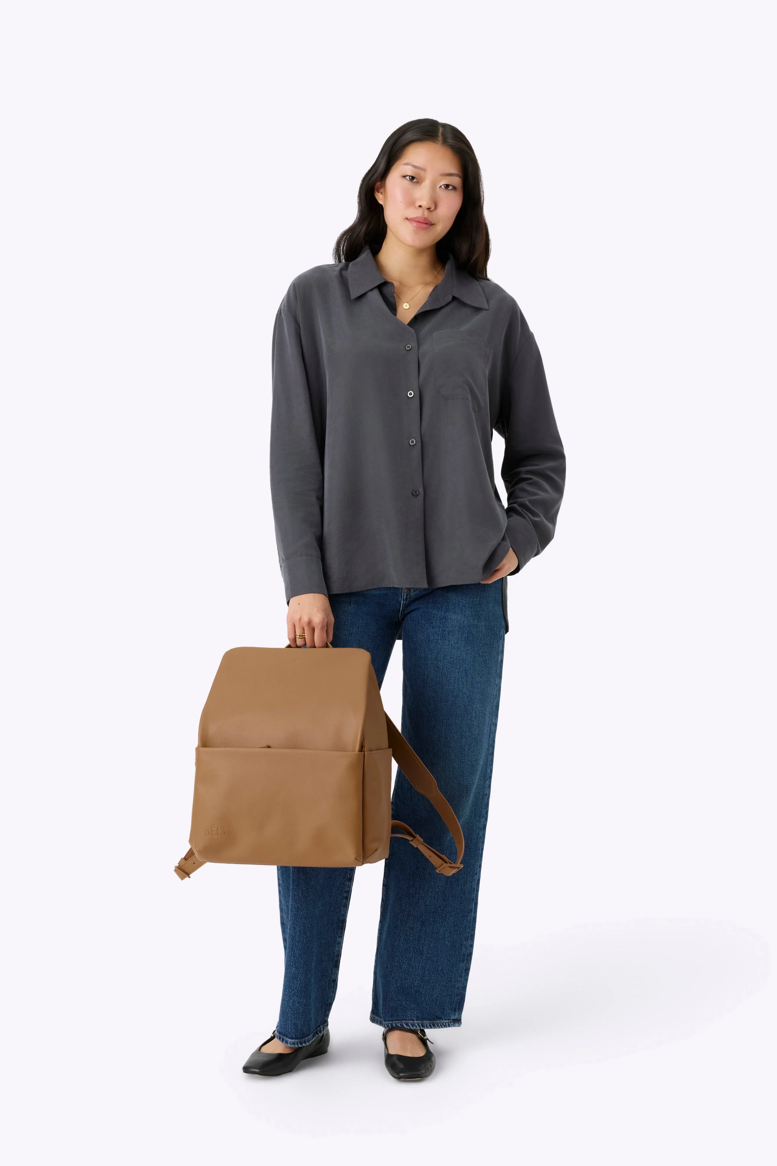 The Everyday Diaper Backpack in Camel Vegan Leather - Image 5