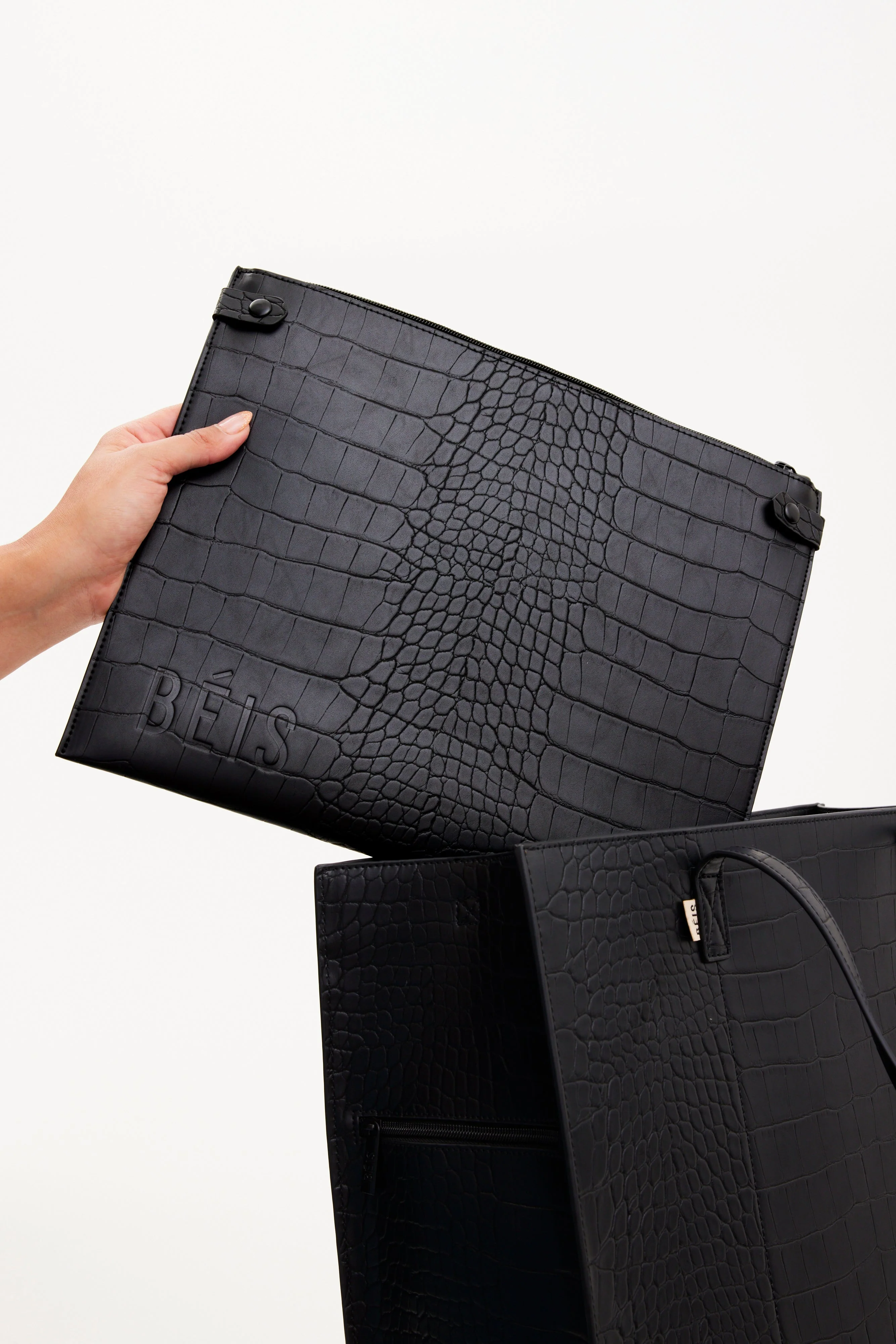 The Large Work Tote in Black Croc - Image 4