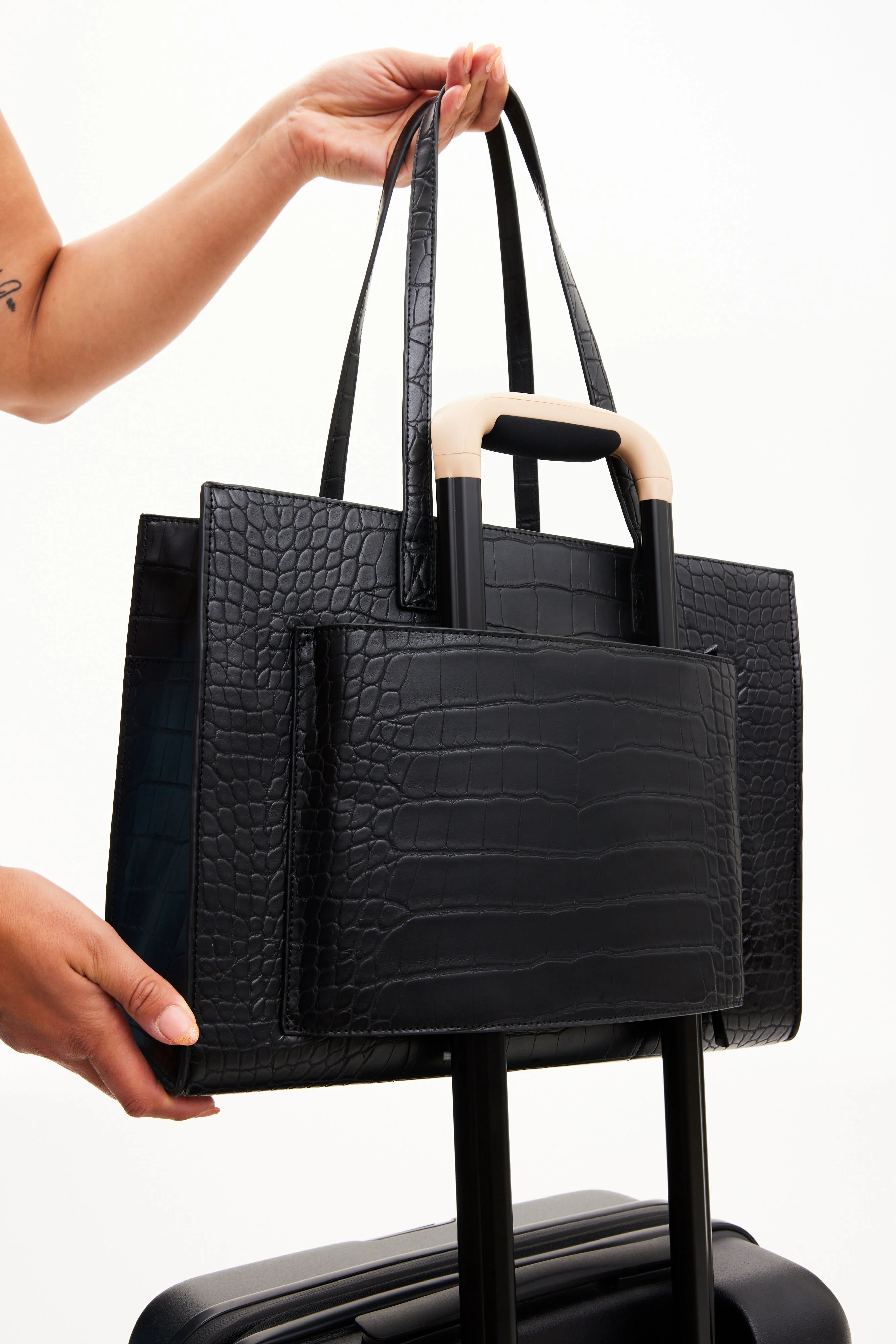 The Work Tote in Black Croc - Image 9